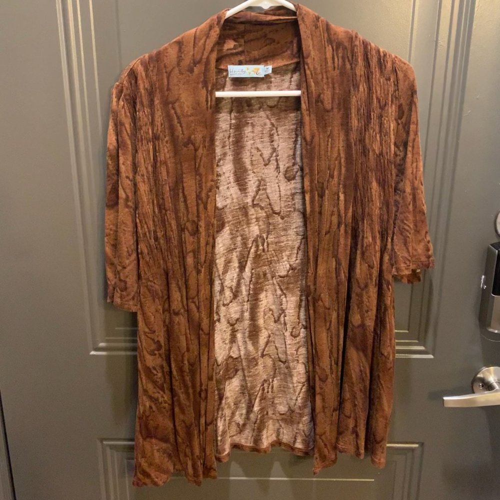 Vanity brown snake print 3/4 length sleeve cardigan, size medium